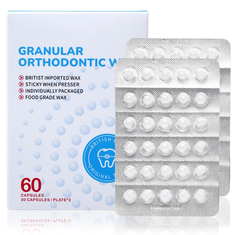 Braces Wax - Orthodontic Wax for Braces - 60 Dental Wax Capsules in Hygienic Packaging - Long-Lasting Protection - Food Grade, Easy to Mold Orthodontist Wax for Home, Travel or Office